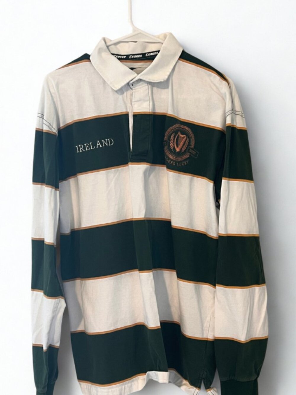 Nephin Peaks Croker Rugby Ireland Striped Long Sleeve Polo Shirt XL